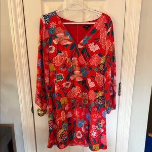 J. Crew Red Floral Long-Sleeve Wrap Dress